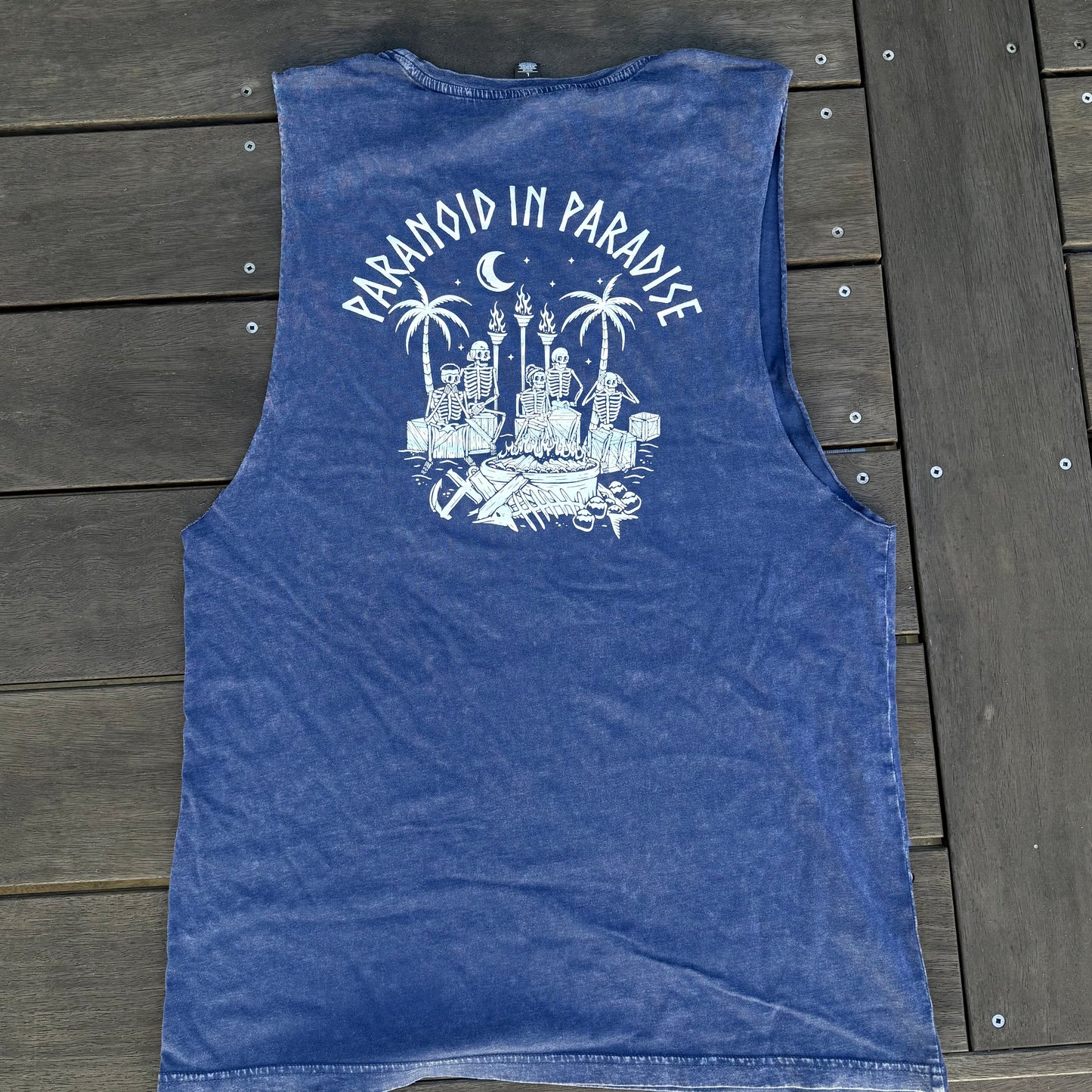 Paranoid in Paradise Acid Wash Blue Tank