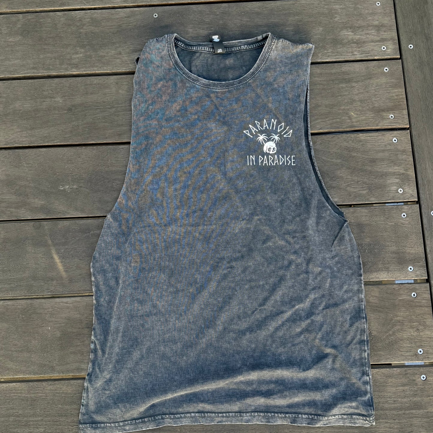Paranoid in Paradise Acid Wash Black Tank