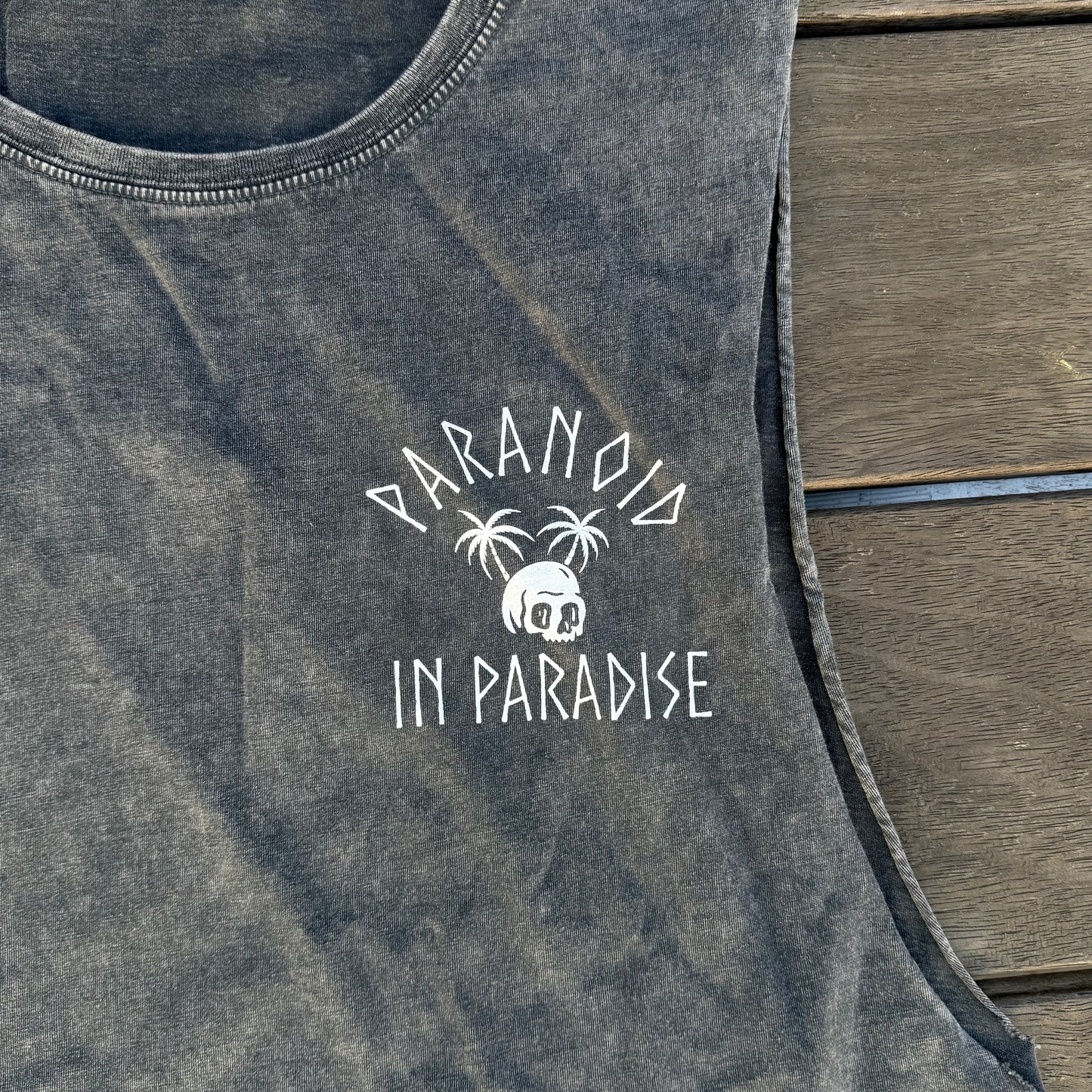 Paranoid in Paradise Acid Wash Black Tank