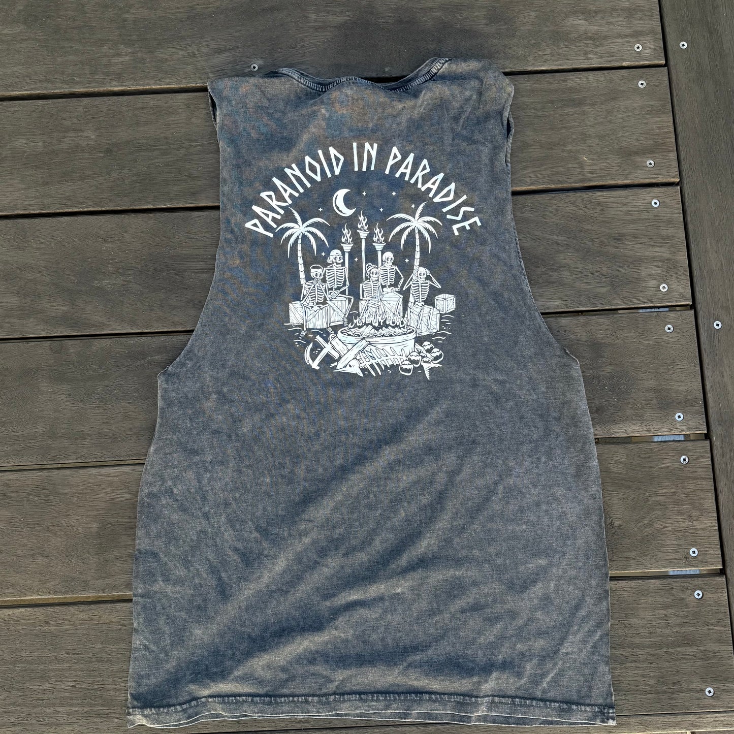 Paranoid in Paradise Acid Wash Black Tank