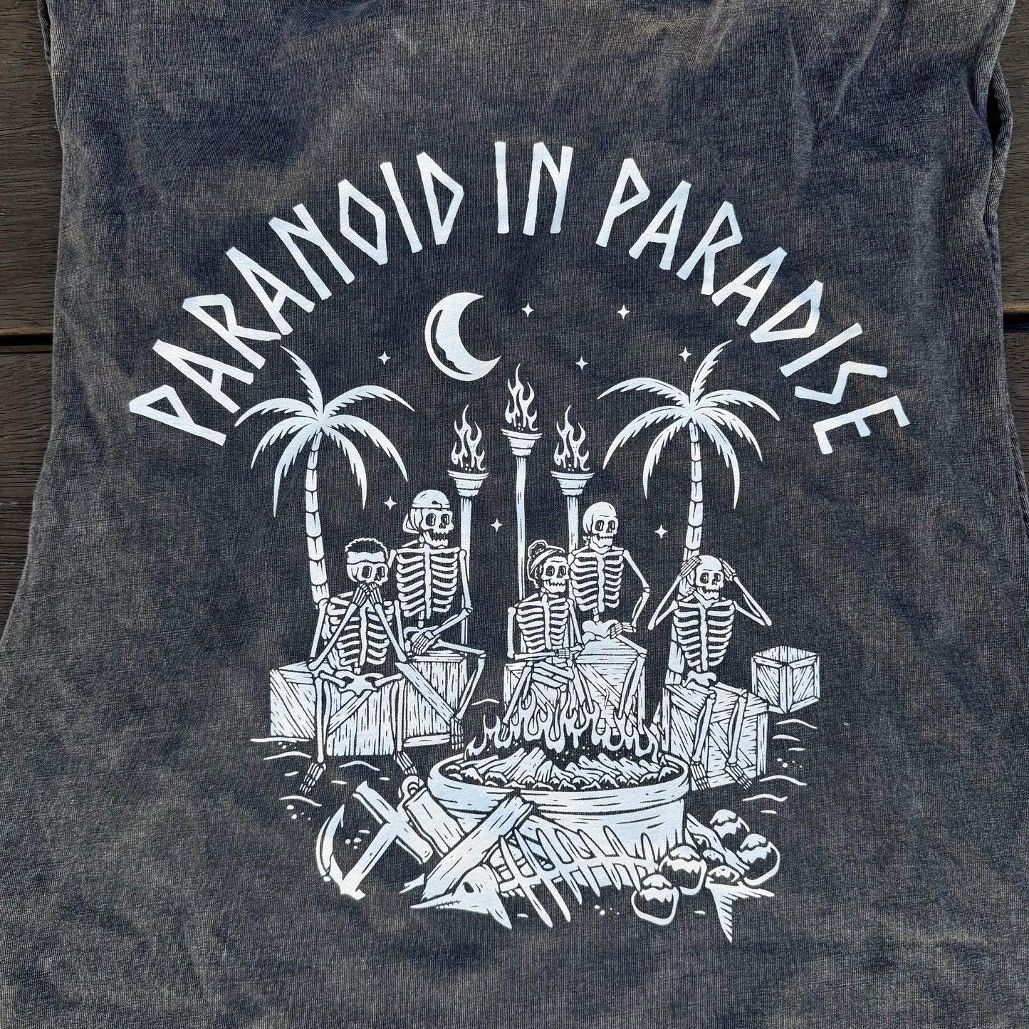 Paranoid in Paradise Acid Wash Black Tank