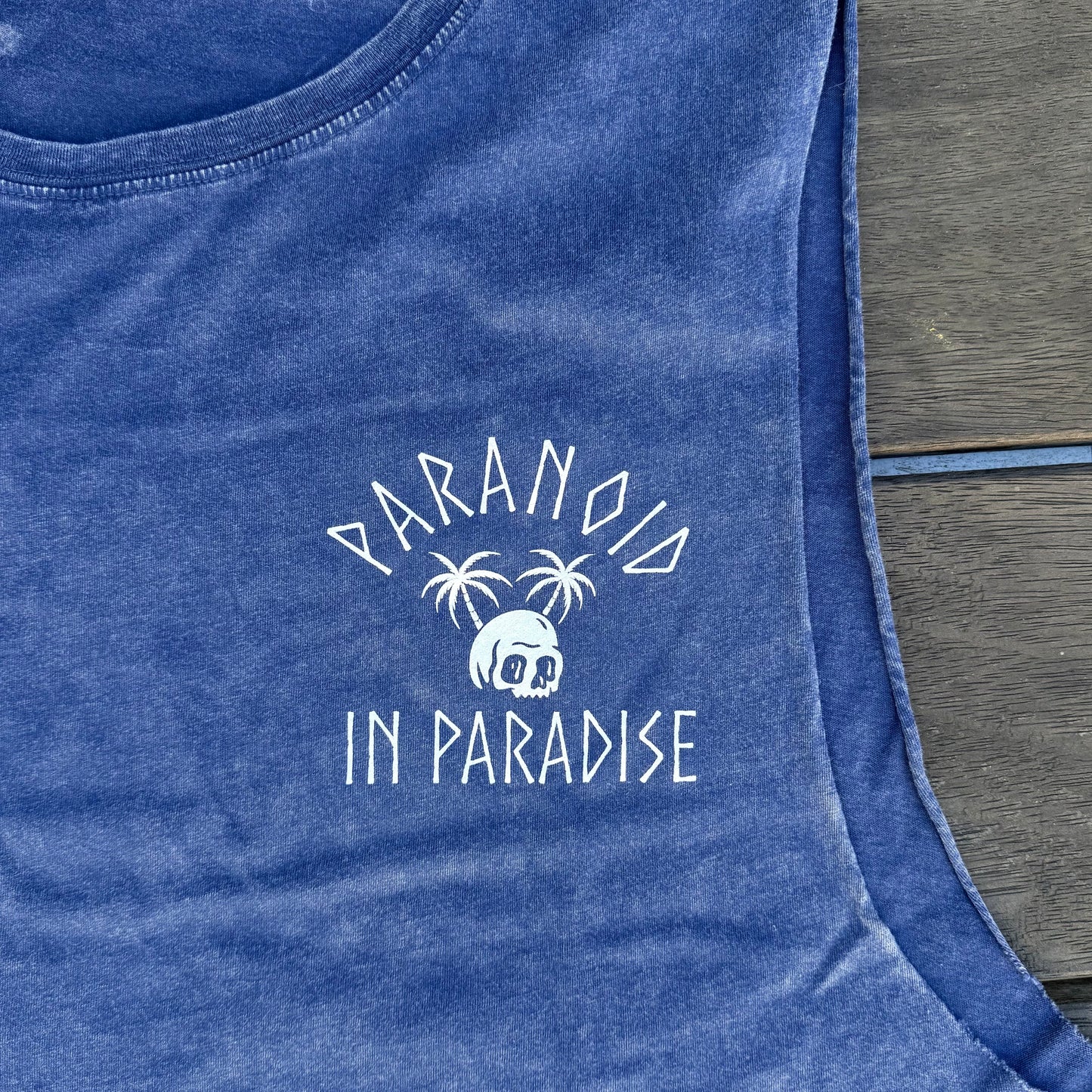 Paranoid in Paradise Acid Wash Blue Tank