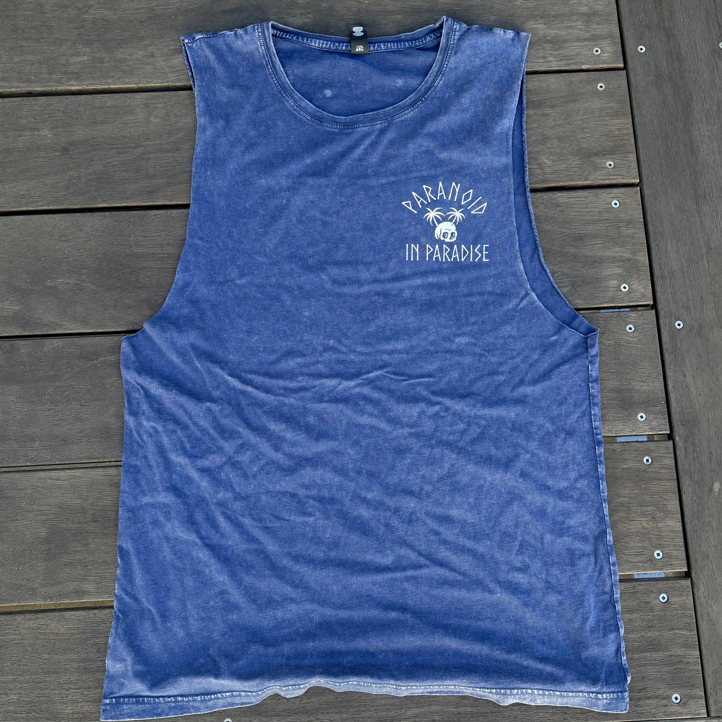 Paranoid in Paradise Acid Wash Blue Tank